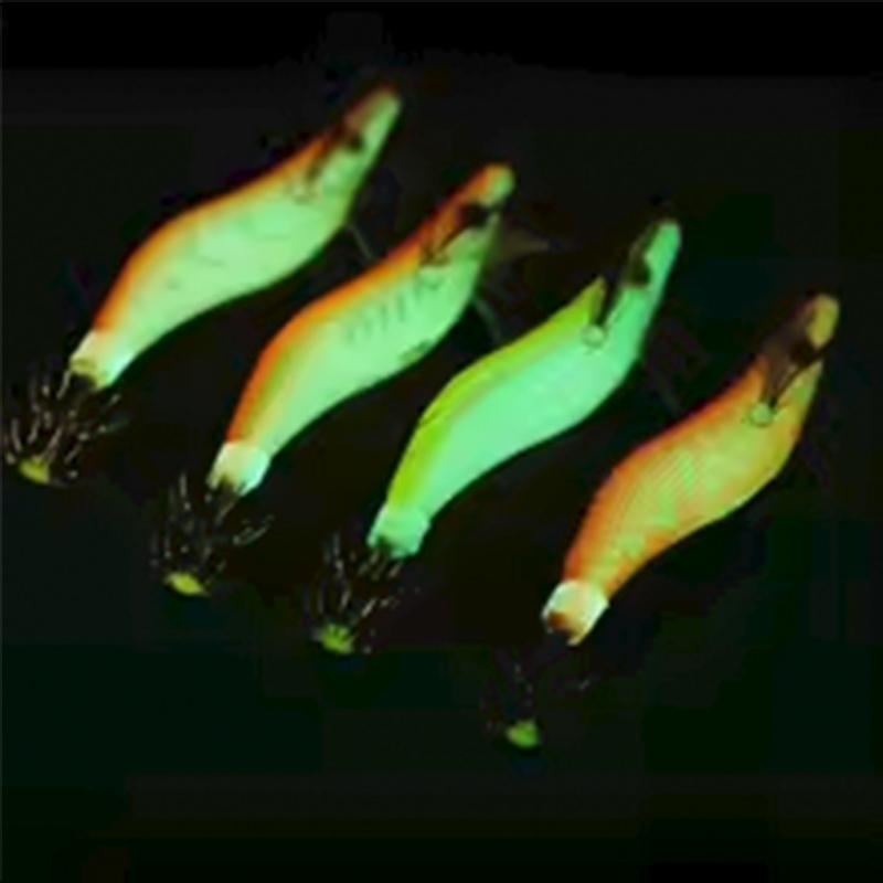 4PCS Fishing Lures Wrapped Prawn Lure 3D Eyes Octopus Luminous Shrimp Wood Baits Squid Jig Fishing Hooks 8.5CM Sleeve Jig Hooks