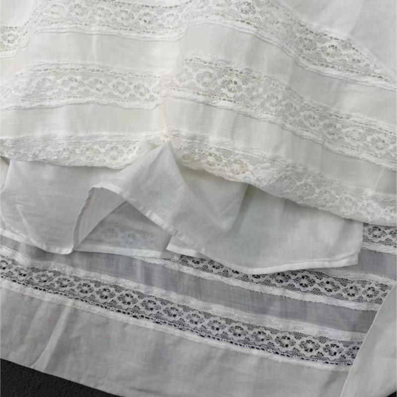 Johnature Gonne da Donna Casual Versatili a Vita Lassa a Gamba Larga, Colore Unito, Pieghe, Inserti in Pizzo, Primavera Estate