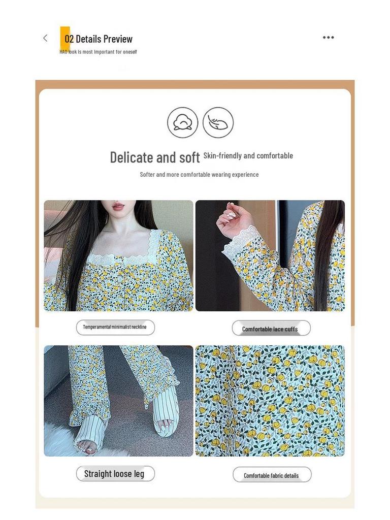 Yellow Sweet Princess Long Pajamas with Chest Pad - Korean Cloud Cotton, Plus Size, Spring/Autumn Style