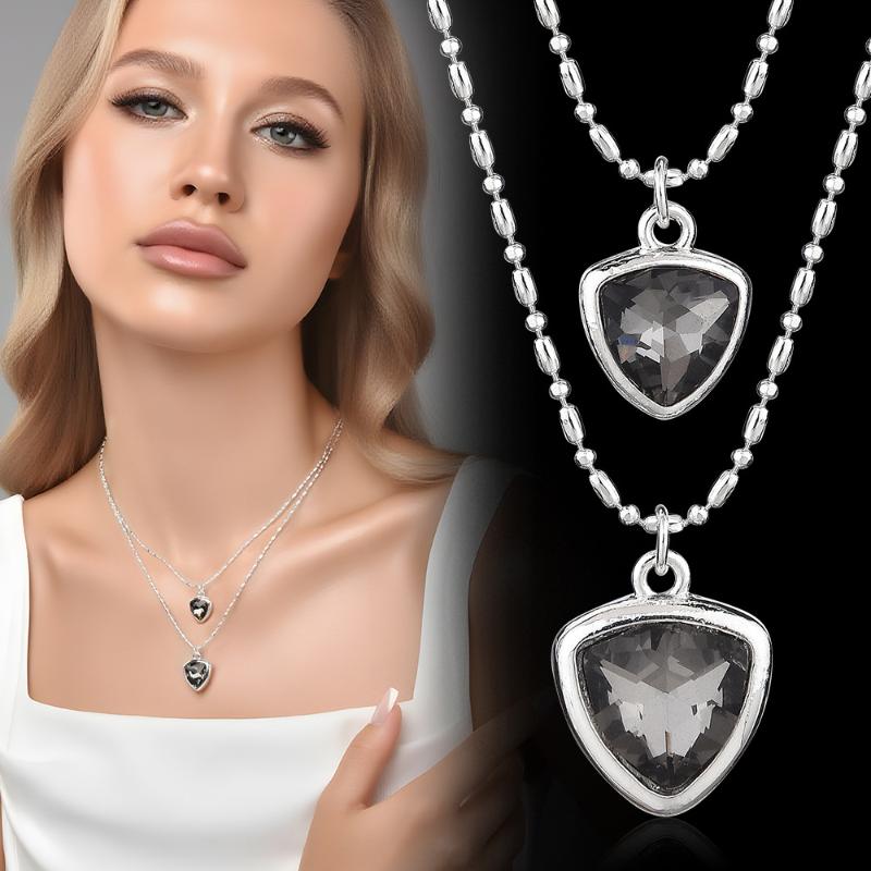 Double Layer Heart  Pendant Necklace Sweater Chain Charms Choker For Women Elegant Gifts