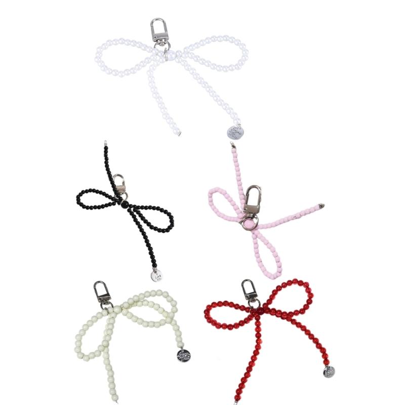 Fashion Pearl Beaded Bowknot Keychain Pendant Sweet Cool Decorations Keyring Charm for Purse Bag Backpack Handbag