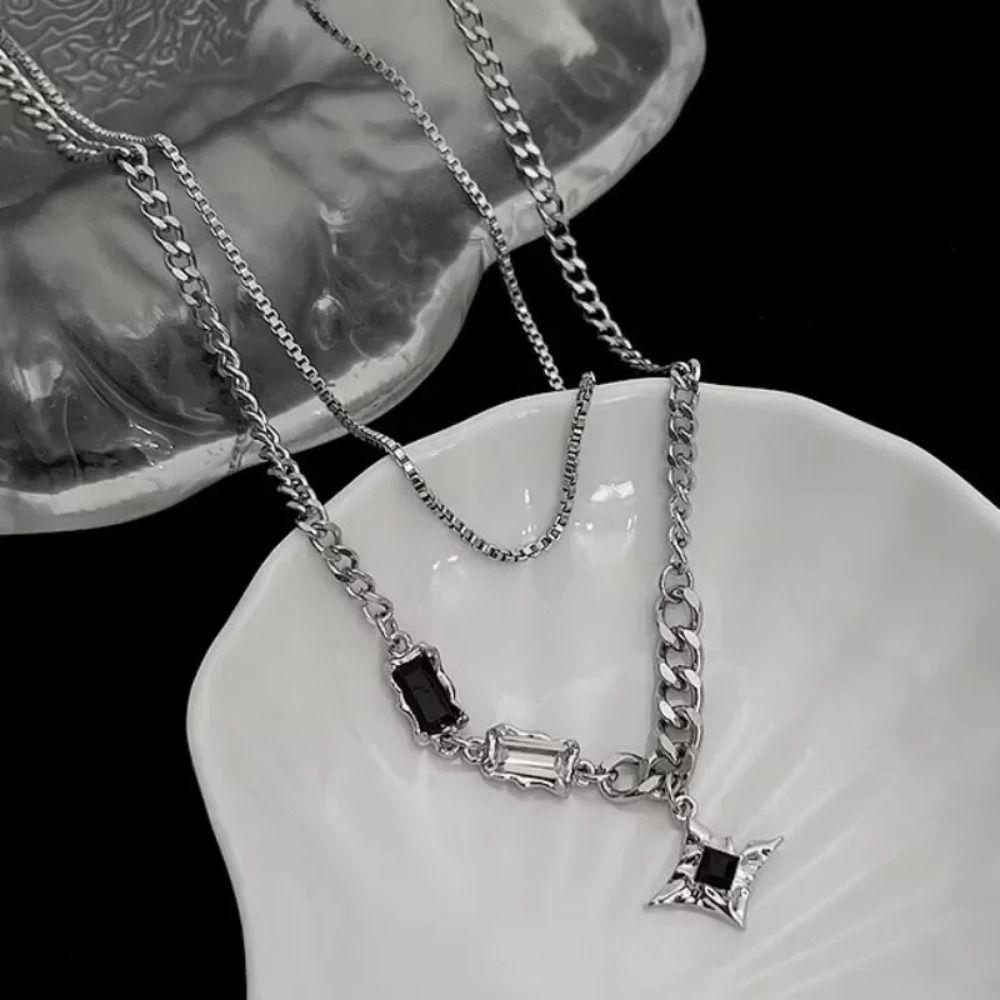 Alloy Double Link Chains Necklace Black Star Stacking  Necklace Charm Choker Necklaces  Women