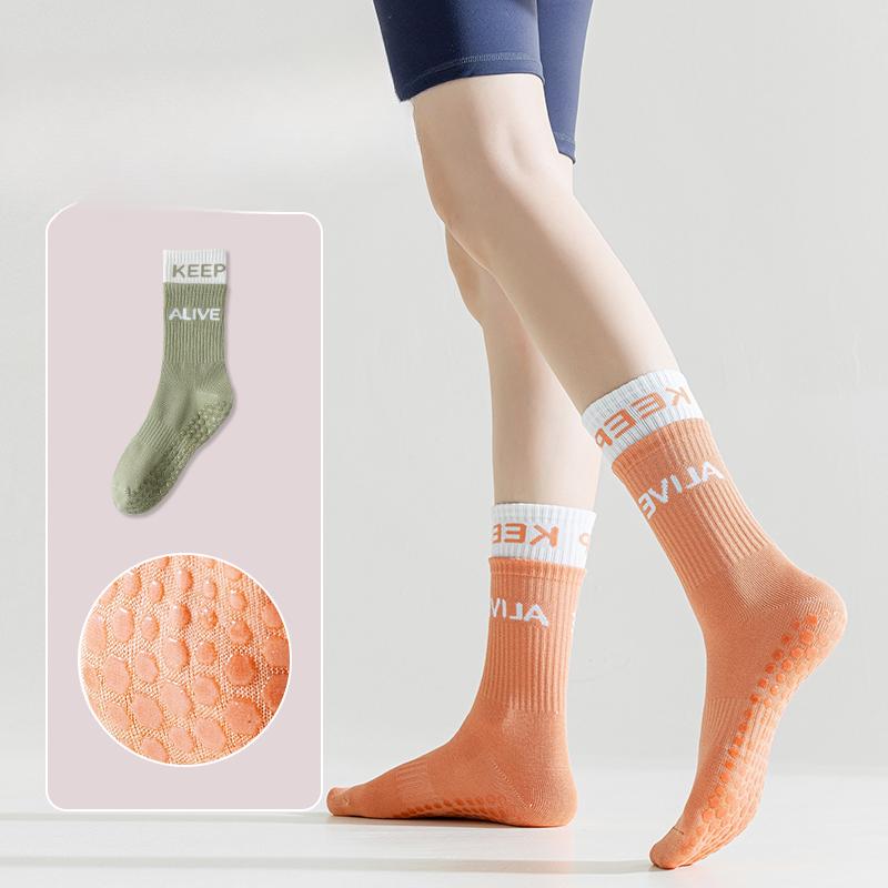 Female Summer Cotton Fitness Dance Pilates Yoga Non Slip Exercise Tube Floor Socks