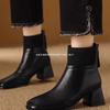 Riesig und dünn~ Französische Retro-Strick-Kurzstiefel für Damen Herbst und Winter 2025 mit dickem Absatz, Martin-Stiefel mit eckiger Spitze, dünne Stiefel
