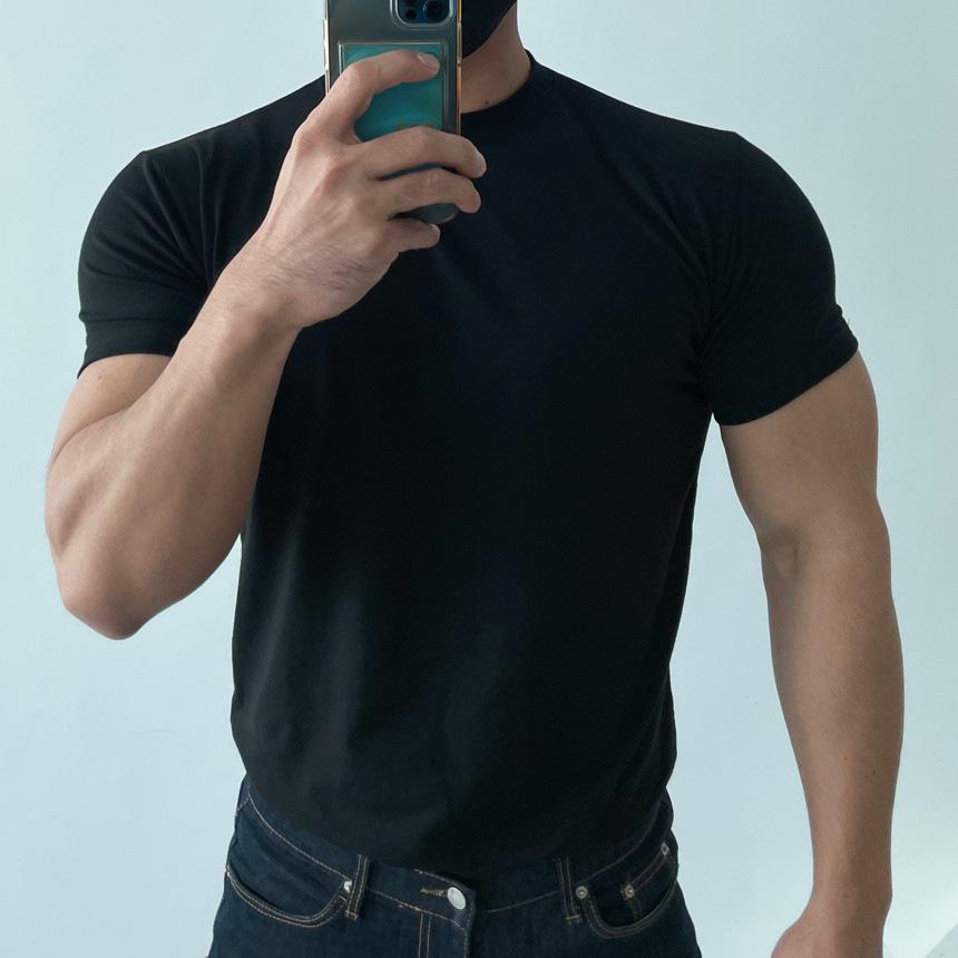 Men s Quick-Dry Breathable Fitness T-Shirt - Short Sleeve, Solid Color, Round Neck, Ribbed Cuff XXL чёрный