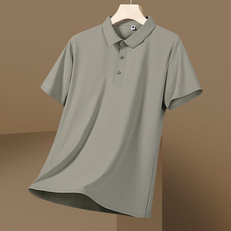 Seamless Ice Silk Polo Shirt T-shirt Summer Lapel Solid Color Short-sleeved T-shirt Business