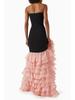 Elegant Strapless Lace Summer Dress with Ruffle and Split