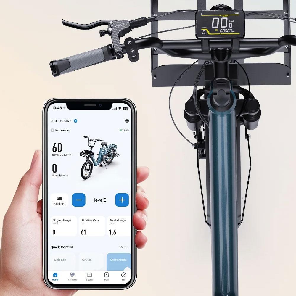OneSport OT01 Electric Bike Cargo E-bike 650W 20 Inch Tires 48V 27AH 1296Wh Support APP Hydraulic Disc Brakes LCD Display