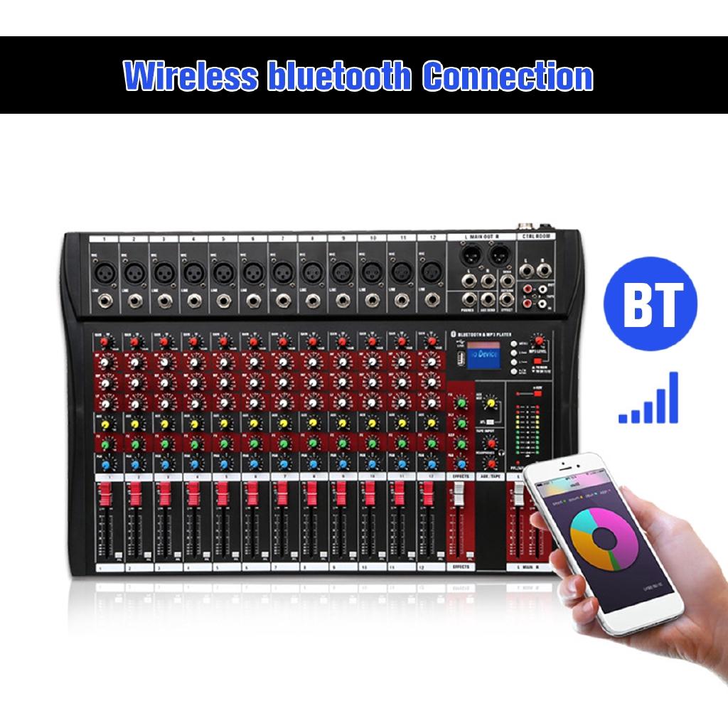 12 Channel Bluetooth Live Studio Audio Mixer Mixing Console w/ USB XLR Input 48V Black