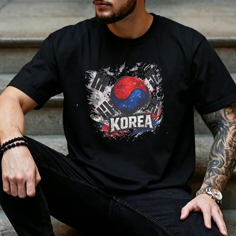 Unisex Grunge Splash Korea Taegukgi Flag Graphic T Shirt Korean National Pride Daily Streetwear Top