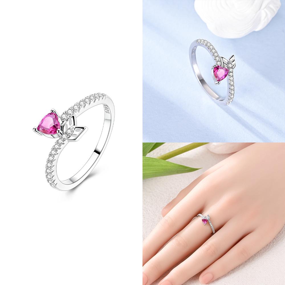 Den svatého Valentýna 925 Sterlingového stříbra Černý & Růžový Srdce Lesklé Zirkonové Prsteny Trendy Prsten pro Ženy Dárek Lásky DIY Jemné Šperky