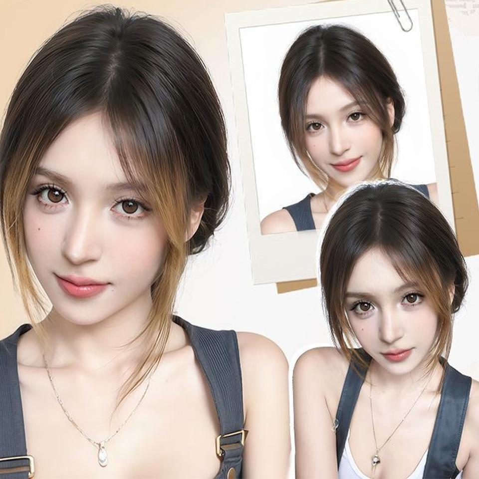 Syntetyczny 16-calowy Topper Clip In Przedłużenia Włosów Czarny Podkreślony lniany złoty Przedziałek na środku Prosty Zakrywający Siwe Włosy Closure Dopinka