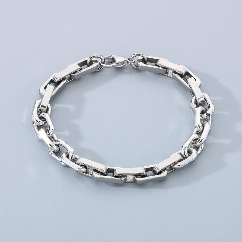 8MM Stainless Steel Bamboo Chain Men s Bracelet Personalized Mixed Color Patchwork Square Chain Accessories Rock Jewelry 21.5cm серебряный