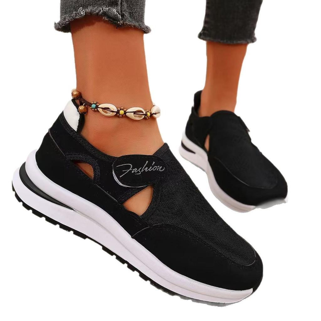 2025 foreign trade spring and autumn large size casual single shoes platform flying woven breathable Velcro casual mesh women's shoes