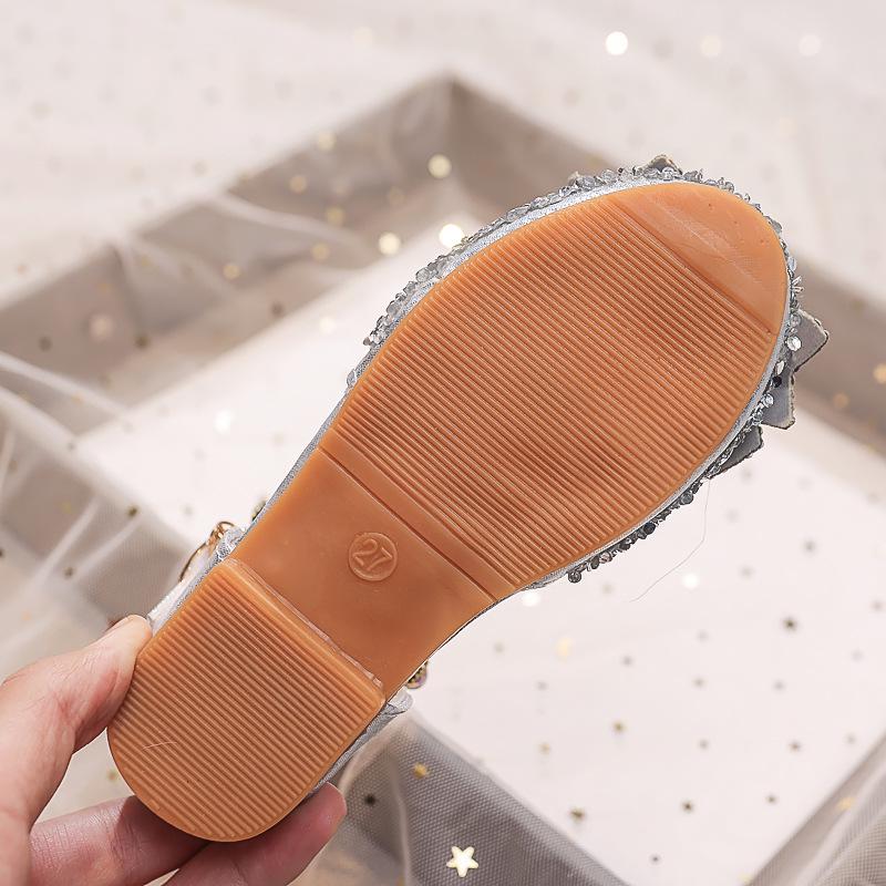 Sandali Aperti con Fiocco di Cristallo da Bambina - Scarpe da Principessa Estate 2025 con Suole Morbide per Esibizioni
