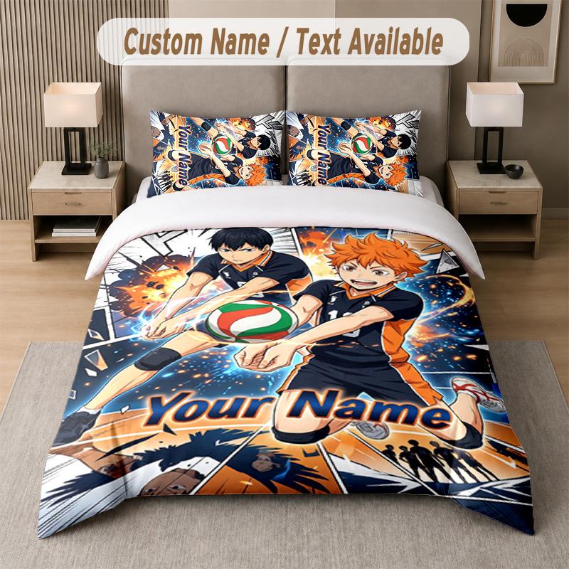 Haikyuu 3Pcs Bedding Set, Personalized Custom Name Text, 1 Duvet Cover & 2 Pillowcases For Bedroom