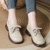 All cowhide retro small leather shoes medium heel platform lace-up wide head leather shoes genuine leather mother single shoes