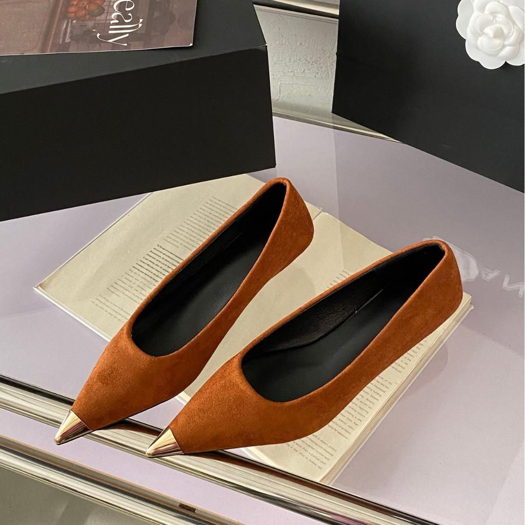 Spring 2025 new retro leopard print metal shallow mouth single shoes French temperament suede pointed stiletto high heels