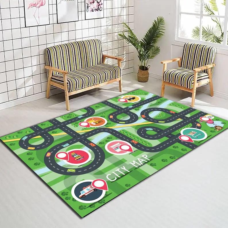 City Road Play Rug Soft Non-Slip Kids Area Rug Retro Home Decoration