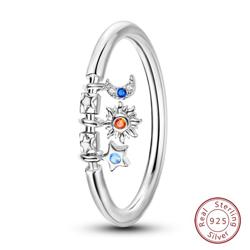 Popular Glow In The Dark Rings For Women 925 Silver Star Moon Sun Rings Sparkling Cubic Zircon Exquisite Jewelry Gifts