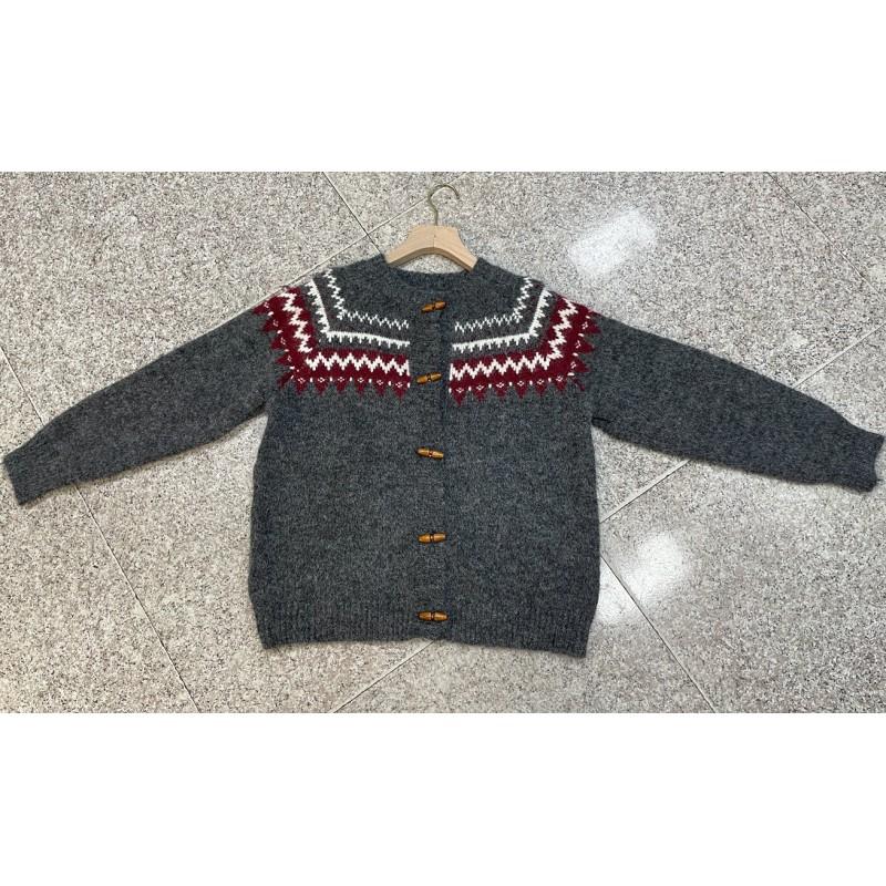 Womens Oversized Crewneck Cardigan Sweater With Colorblock Jacquard Acrylic Knit Open Front Top Fall Winter
