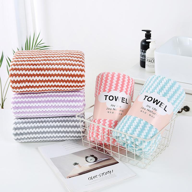 Color Bar Pineapple Grid Yang Corrugated Bath Towel Coral Fleece Absorbent Soft Bath Towel