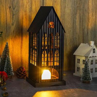 Church-shape Christmas Advent Metal Candle Holder Hollow LED Candlestick Holder For Homeowners Apartment Living Room Bedroom