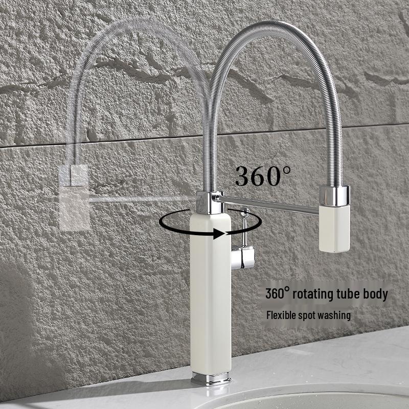 Luxury Universal Tinkerbell Pull-Out Kitchen Faucet - Hot & Cold All-Copper Dishwashing Sink Faucet