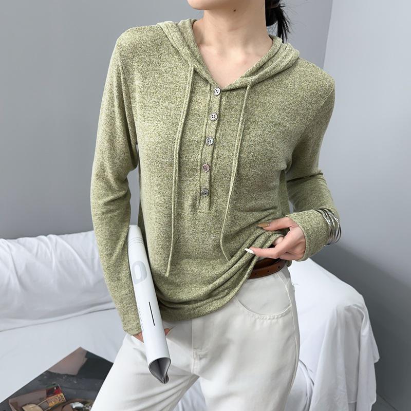 Women's Slimming High Elasticity Knitted Hoodie - Autumn/Winter Style, Warm Long Sleeve Casual Top