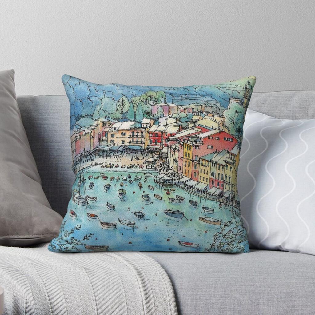 Portofino Italy Square Pillowcase Polyester Linen Velvet Creative Zip Decor Pillow Case Car Cushion Cover