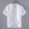Cotton Linen Men's Short-Sleeved Shirts Summer Streetwear Plain Color Stand Collar Casual Beach Style Plus Size XS-3XL