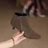 Krazing Pot Cow Suede Winter Round Toe Med Thin Heels Modern Boots Women Big Size 43 Zipper Basic Clothing Ankle Boots
