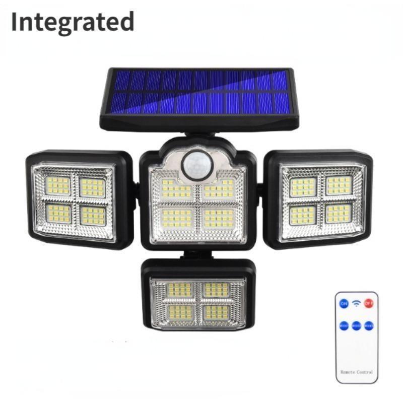 

5000LM 198LED Солнечный настенный светильник с четырьмя вращающимися головками, водонепроницаемый солнечный уличный светильник, индукционный светильник для сада и улицы с эффектом человеческого тела Integrated type-300LM