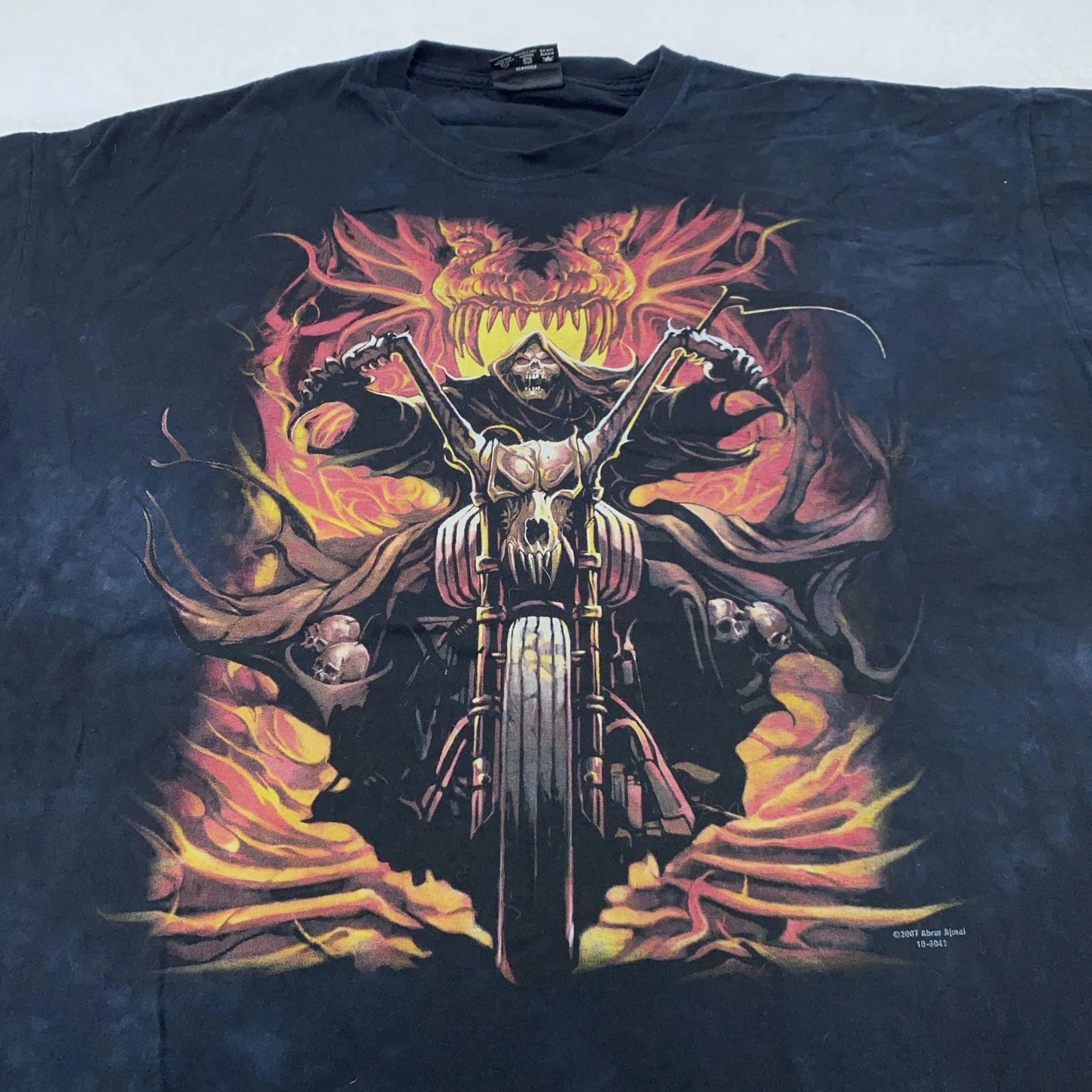 Vintage Skull Squadron Shirt Mens 3XL Grim Reaper Biker Flame Skeleton 2007 Tee M