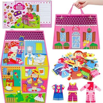 Przebrania dla dziewczynek, Zabawki edukacyjne, Puzzle Filcowa Cicha Książeczka, Tablica do nauki Filcowy Domek do Przebierania, Tablica Manipulacyjna