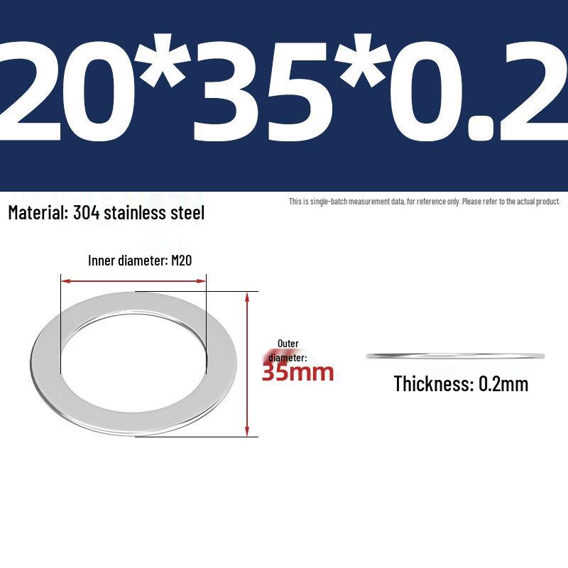 304 Stainless Steel Ultra-Thin Flat Washers - Available in Thickness: 0.1mm, 0.2mm, 0.3mm, 0.5mm