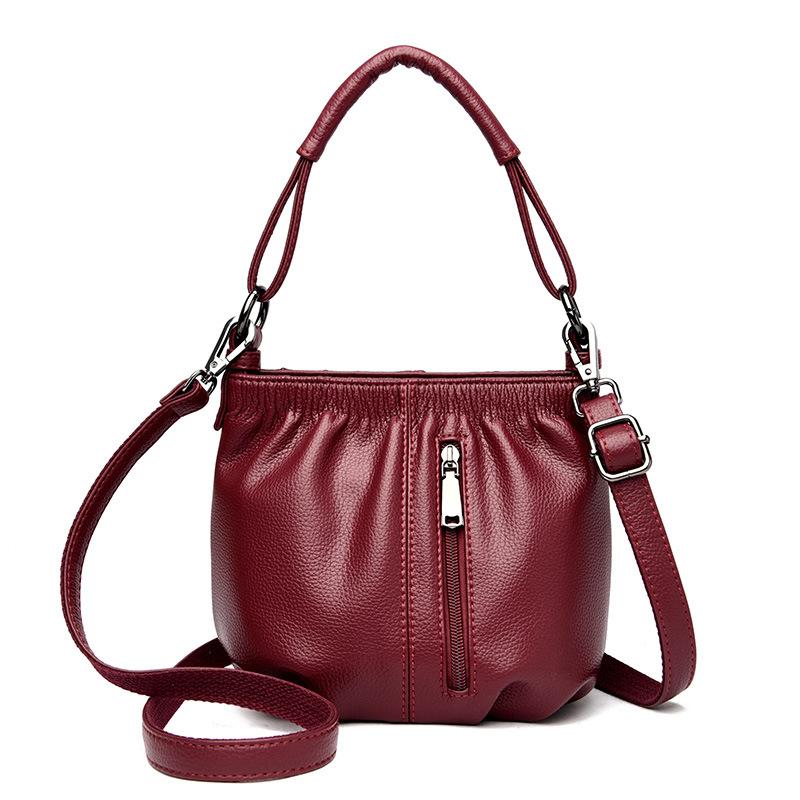 Bag 2025 new fashion bucket bag soft leather middle-aged and elderly women hand bag temperament versatile messenger bag