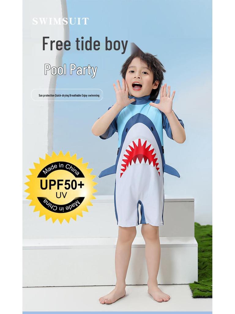 Children's Cartoon One-Piece Swimsuit - Quick-Dry, Sun Protection for Boys