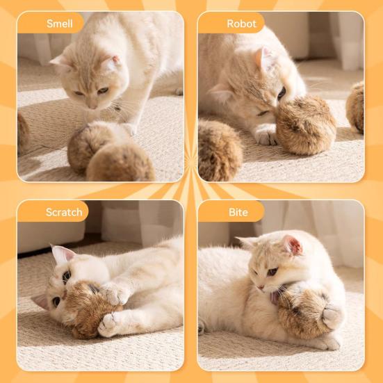 Flauschiger Ball Katzen Spielzeug Weicher Flauschiger Kaninchenfellball Waschbar Lustiger Katzen Jagdball Bunny-Kick Spielzeug für Indoor Katzen Bewegung Stimuliert Jagdinstinkt