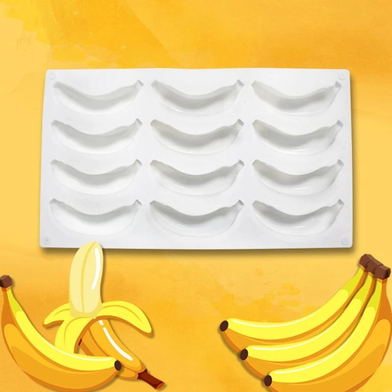 12 Hohlraum 3D Bananen Silikonform zum Backen Schokolade Mousse Kuchen Eis Dessert Gebäckform Dekorierwerkzeuge