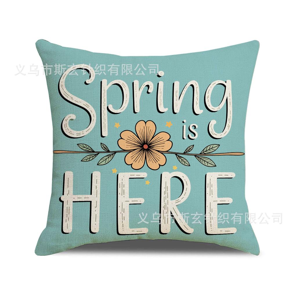 Kissenbezug mit frühlingshaftem Blumendruck, schlicht und vielseitig, Sofakissenbezug für Wohnzimmer, atmungsaktives Leinen-Autokissen