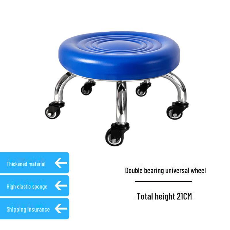 Silent Mobile Beauty Stool with Universal Wheels - Multifunctional, Low-Profile, Round Design for Home or Studio Use.