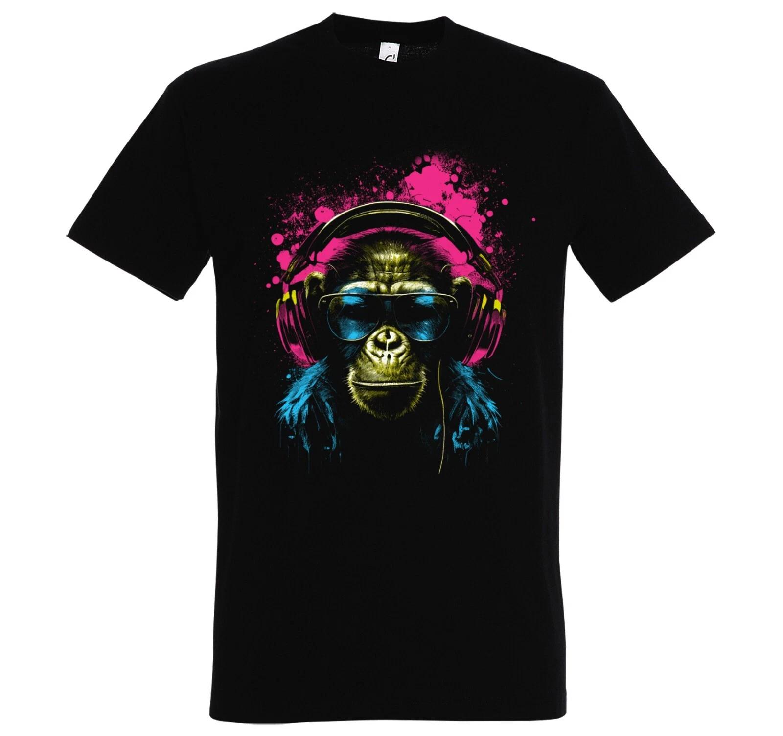 Youth Designz Monkey With Headphones Mens T-Shirt Logo Print Funny Gorilla Animals 2XL