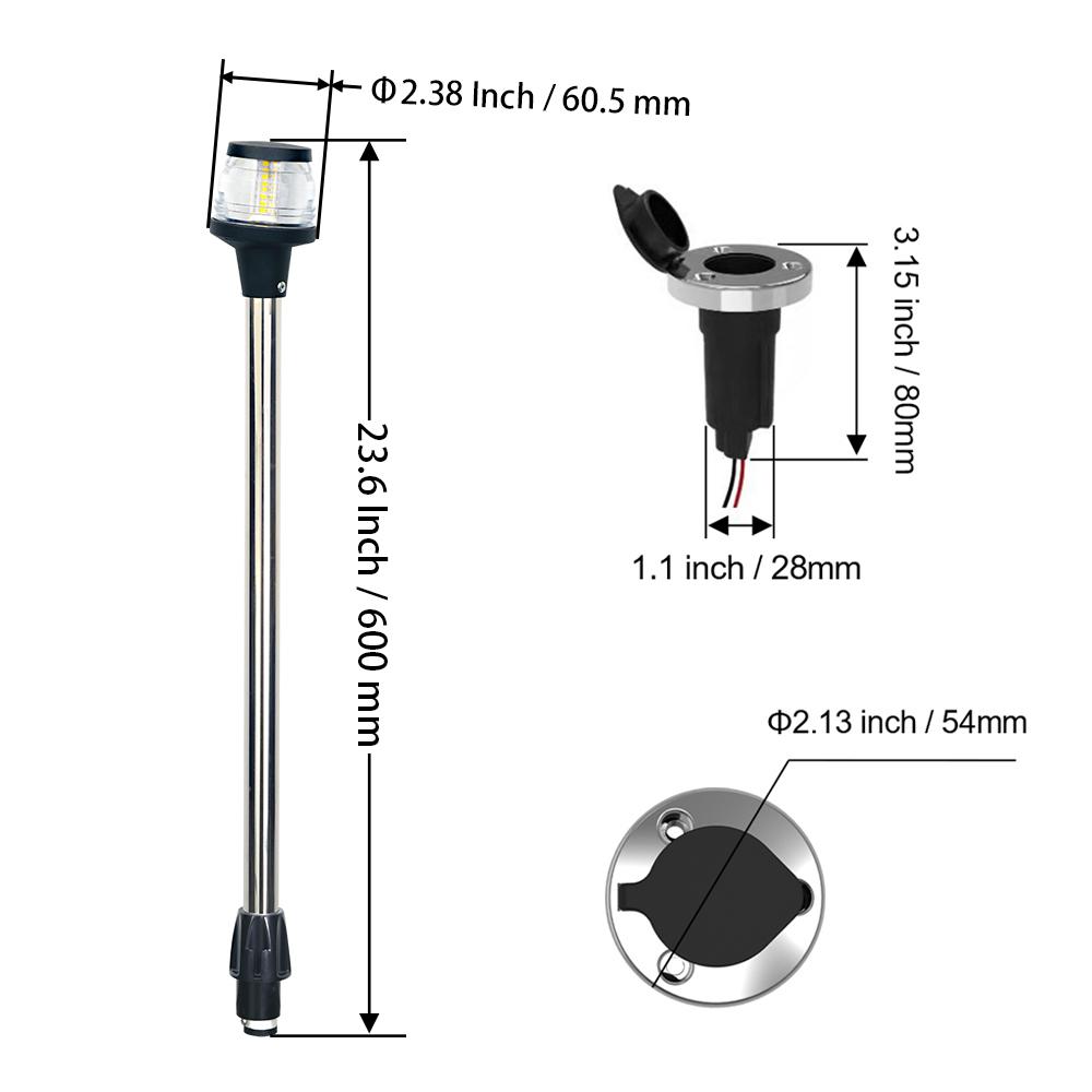 Boat Navigation Light Anchor All Round LED Lamp 2 Nautical Mile Visibility Stern Light 600mm 12V ANHEART Marine Accessories