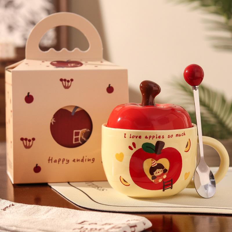 Give Girlfriends Birthday Gifts, Girls High-value Apple Mugs, Retro Ceramic Cups with Lids, Christmas Souvenirs