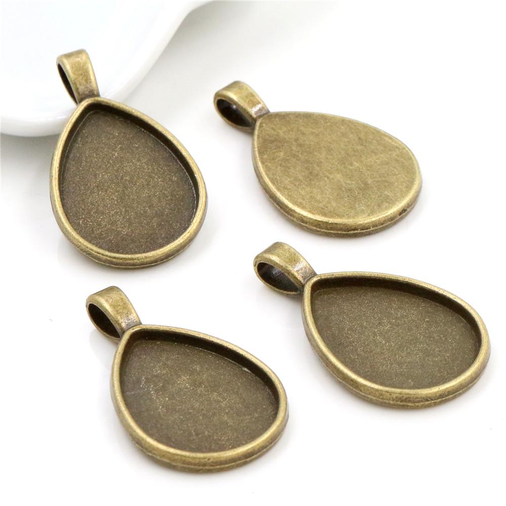 10pcs 18x25mm Inner Size Antique Bronze Silver Plated Drop Style Cameo Cabochon Base Setting Charms Pendant necklace findings