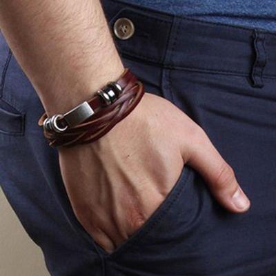 Vintage Men's Women's Faux Leather Multilayer Bracelet Bangle Wristband Jewelry