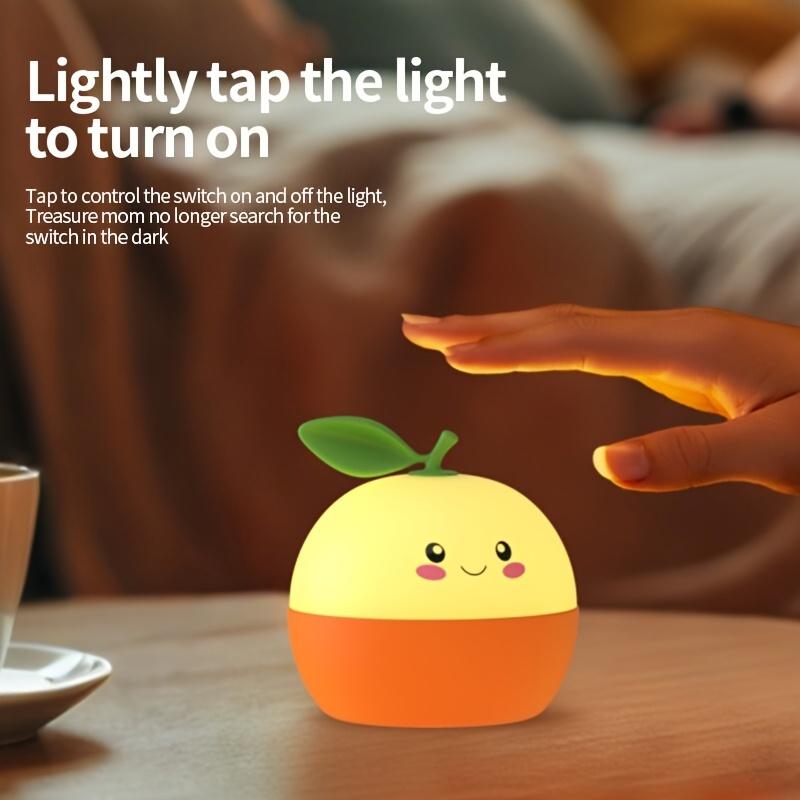 Modern Silicone Orange Night Light , USB Rechargeable, 4 Level Dimming, Touch Control, Freestanding Tabletop Lamp with Lithium Battery for Bedroom