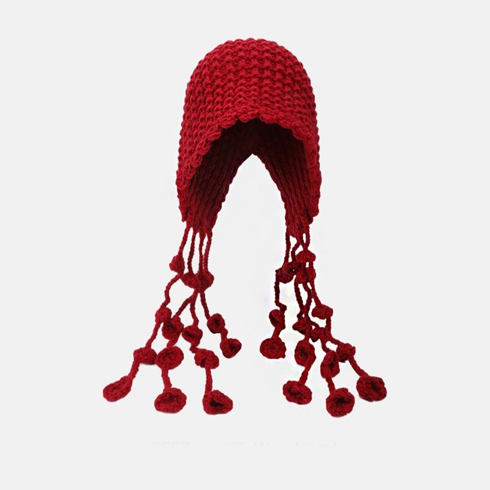 

Богемный стиль шапка с кисточками вязаная шапка ретро этнический стиль шляпа для путешествий красный