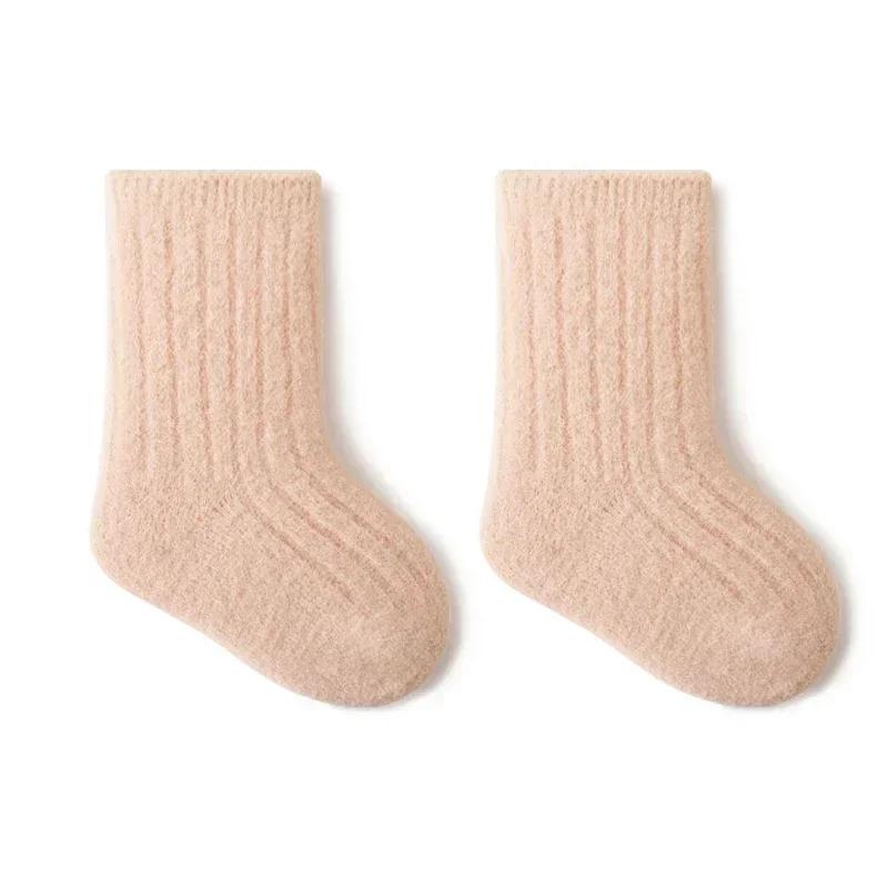 Podzim Zima Nové Dětské Ponožky Zesílený Samet Froté Novorozený Chlapec Dívka Teplé Podkolenky Jednobarevné Pletené Kojenecké Dětské Středně Vysoké Ponožky
